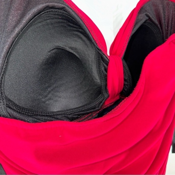 Magicsuit by Miraclesuit Vampire Red Ruffle Bow Tankini Swim Top Size 14 - Picture 6 of 7